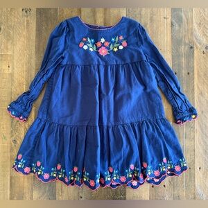 MINI BODEN - Tiered Twirly Dress - Starboard Navy Embroidery, 5-6y